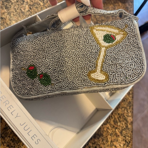 Sincerely Jules Silver Beaded Clutch with Martini Design - Picture 2 of 6